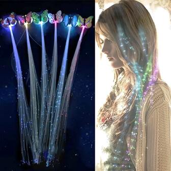 1Pc/ 2Pcs Butterfly LED Flashing Hair Braid Glowing Luminescent Hairpin Hair Ornament Girls LED Novelty Toys New Year Party , Gifts
