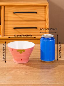 1pc Cute Strawberry Patterned Ceramic Bowl For Home Use, Tableware - Pink - View 2