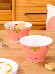 1pc Cute Strawberry Patterned Ceramic Bowl For Home Use, Tableware - Pink - View 1