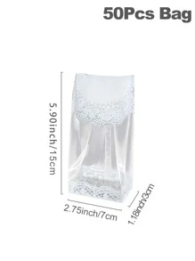 50 件 7*3*15 公分小尺寸蕾絲印花透明包裝袋,烘焙用透明塑膠餅乾袋,生日婚禮假期家庭聚會零食禮品包裝用品