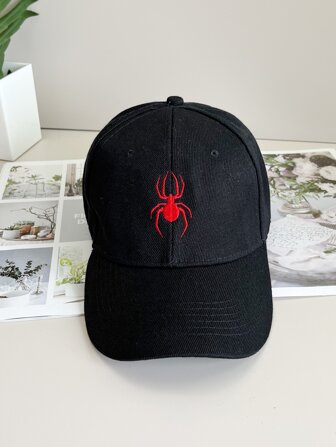 1入組女士刺繡蜘蛛素色休閒防曬棒球帽