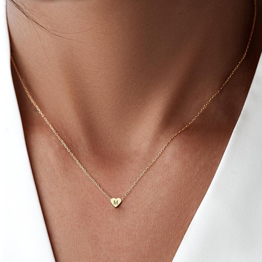 Dây chuyền mặt hình trái tim bằng thép không gỉ, khắc chữ, thích hợp cho nữ giới đeo hàng ngày, quà tặng ngày Valentine, ngày của Mẹ. - Vàng - Xem 1
