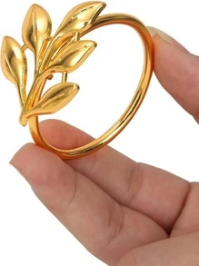 6/9Pcs Gold Leaf Napkin Rings Fall Napkin Holder For Christmas Thanksgiving Wedding Dinnig Table Decoration - Gold - View 3