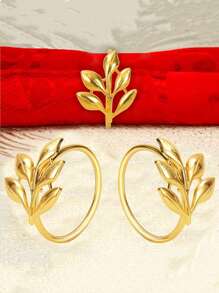 6/9Pcs Gold Leaf Napkin Rings Fall Napkin Holder For Christmas Thanksgiving Wedding Dinnig Table Decoration - Gold - View 4