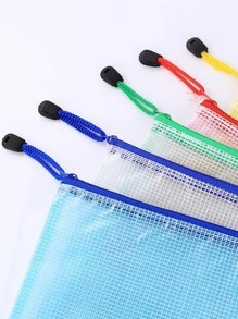 5pcs Mesh Zipper Pouch, Waterproof Zipper Document Folder & Pencil Case, For School & Office Supplies Storage - Green - View 3