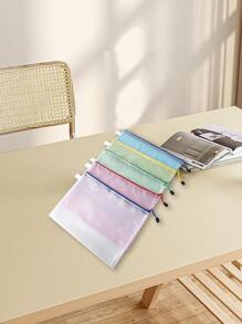 5pcs Mesh Zipper Pouch, Waterproof Zipper Document Folder & Pencil Case, For School & Office Supplies Storage - Green - View 1