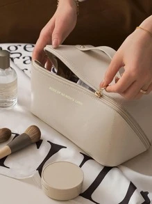 1pc Portable Makeup Storage Bag, Modern Letter Graphic Makeup Storage Bag For Home,Boho Vibes,For Holiday Beach, Bathroom Collection, Bedroom Collection, Large Capacity