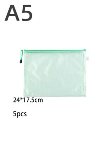 5pcs Mesh Zipper Pouch, Waterproof Zipper Document Folder & Pencil Case, For School & Office Supplies Storage - Green - View 6