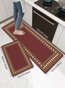 1入組廚房墊現代簡約幾何印花地毯防滑長條臥室走廊浴室陽台區域地毯地墊 - 紅色 - 查看 4