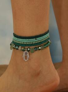 7入組/套時尚水鑽法蒂瑪之手飾物串珠腳鏈適合女士日常裝飾 - 綠色 - 查看 1