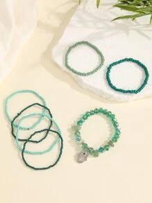 7入組/套時尚水鑽法蒂瑪之手飾物串珠腳鏈適合女士日常裝飾 - 綠色 - 查看 4