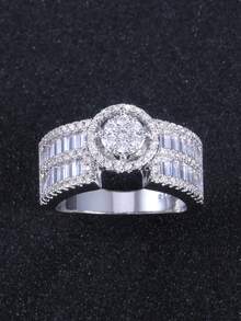 1入組魅力四射方晶鋯石戒指適合女士適合婚禮訂婚儀式首飾類情人節禮品 - 銀色 - 查看 2