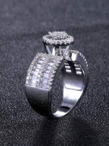 1入組魅力四射方晶鋯石戒指適合女士適合婚禮訂婚儀式首飾類情人節禮品 - 銀色 - 查看 4