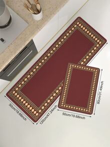 1入組廚房墊現代簡約幾何印花地毯防滑長條臥室走廊浴室陽台區域地毯地墊 - 紅色 - 查看 6