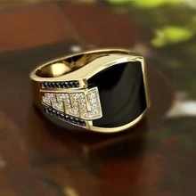 European and American Hip Hop Men's Ring Wide Face Inlaid Black Diamond Men's Ring Full of Diamonds Ring in the World - Gold - View 4