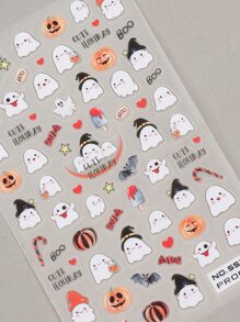 FULL BEAUTY 2入組萬聖節美甲貼紙迷人的鬼蜘蛛網南瓜帽貼花幽靈般美甲裝飾用品美甲配件 - 彩色 - 查看 5