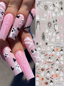 FULL BEAUTY 2入組萬聖節美甲貼紙迷人的鬼蜘蛛網南瓜帽貼花幽靈般美甲裝飾用品美甲配件 - 彩色 - 查看 1