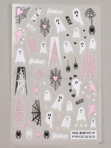 FULL BEAUTY 2入組萬聖節美甲貼紙迷人的鬼蜘蛛網南瓜帽貼花幽靈般美甲裝飾用品美甲配件 - 彩色 - 查看 3