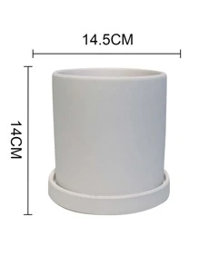 1套家庭花園多色赤土圓柱室內陶瓷花盆帶碟 - 白色 - 查看 9