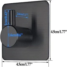 1 件装重型墙壁挂钩，无需钻孔，防水不锈钢挂钩，用于浴室和卧室中悬挂外套、帽子、毛巾、衣架 - 黑色 - 查看 4
