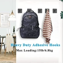 1 件装重型墙壁挂钩，无需钻孔，防水不锈钢挂钩，用于浴室和卧室中悬挂外套、帽子、毛巾、衣架 - 黑色 - 查看 3