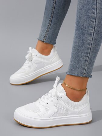 女士字母圖案前綁帶板鞋,運動鞋