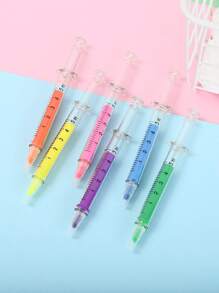 6pcs/Set Realistic Injection Syringe Shaped Fluorescence Pens, Stationery For Study And Office Back To School