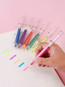 6pcs/Set Realistic Injection Syringe Shaped Fluorescence Pens, Stationery For Study And Office Back To School