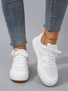 女士字母圖案前綁帶板鞋,運動鞋 - 白色 - 查看 4