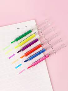 6pcs/Set Realistic Injection Syringe Shaped Fluorescence Pens, Stationery For Study And Office Back To School