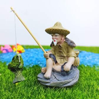 Aquarium decorative resin figure ornament garden micro landscape sculpture ornament Jiang Tai Gong fishing old man fishing by the river 3.8 * 2.5 * 3.5cm