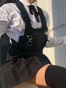 戶外龐克多口袋腰包 - 黑色 - 查看 2