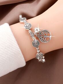 女士串珠手鏈帶樹吊墜 - 銀色 - 查看 3