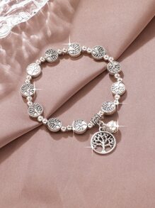 女士串珠手鏈帶樹吊墜 - 銀色 - 查看 2