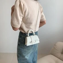 Mini Fashionable Flap Handbag With Metallic Chain Strap - White - View 6