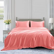 Satin Bedding Sheet Set, 4pcs - Pink - View 2
