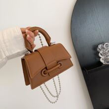 Mini Đúng mốt Đập nhẹ Túi xách tay Với Kim loại Chuỗi Dây đeo - màu nâu - Xem 3