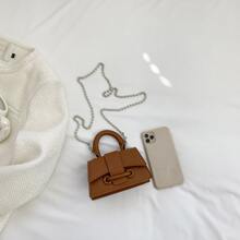 Mini Đúng mốt Đập nhẹ Túi xách tay Với Kim loại Chuỗi Dây đeo - màu nâu - Xem 7