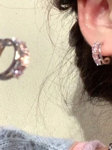 2入組甜美雙層c形設計合金&假珍珠&粉紅立方氧化鋯裝飾耳針,適用於女性日常穿戴 - 粉色 - 查看 4