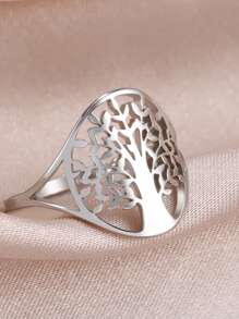 1 Miếng Thời trang Thép không gỉ Trang trí cây Nhẫn Đối với phụ nữ Đối với Qủa tặng - Bạc - Xem 3