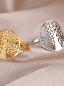 1 Miếng Thời trang Thép không gỉ Trang trí cây Nhẫn Đối với phụ nữ Đối với Qủa tặng - Bạc - Xem 2