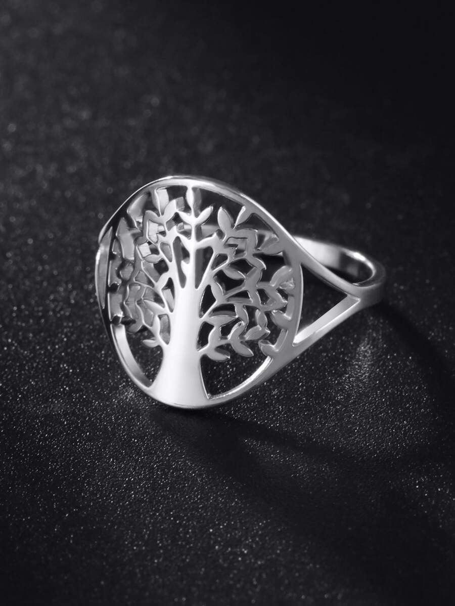 1 Miếng Thời trang Thép không gỉ Trang trí cây Nhẫn Đối với phụ nữ Đối với Qủa tặng - Bạc - Xem 1