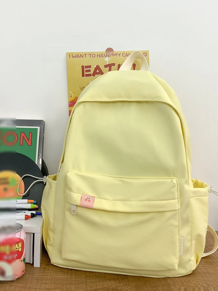 Padrão Cereja Estilo Universitário Grande Capacidade Cor Sólida Mochila - Amarelo - Visão 1