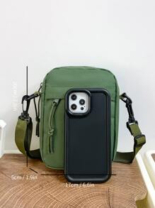 peach tree Fashionable & Minimalist Solid Colour Mini Crossbody Bag - Army Green - View 6