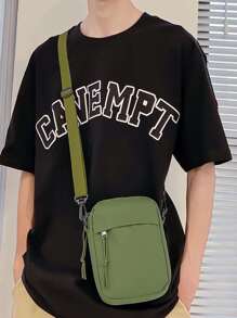 peach tree Fashionable & Minimalist Solid Colour Mini Crossbody Bag - Army Green - View 3