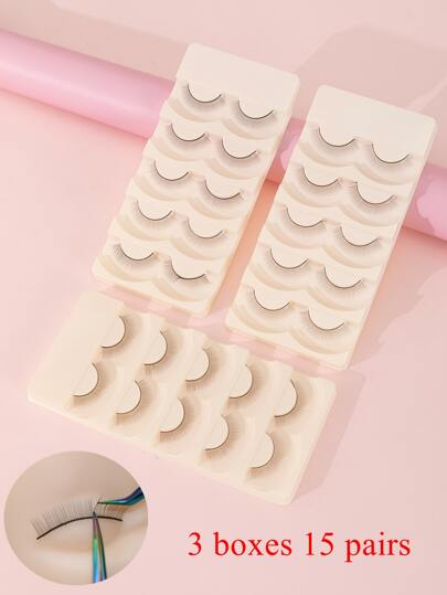 3 Boxes 15 Pairs False Eyelashes Hot Soft Natural Training False Eyelashes For Beginners Teaching Lashes Extension Makeup Practice Strip Lashes,Lashes,Eyelashes,Fake Lashes