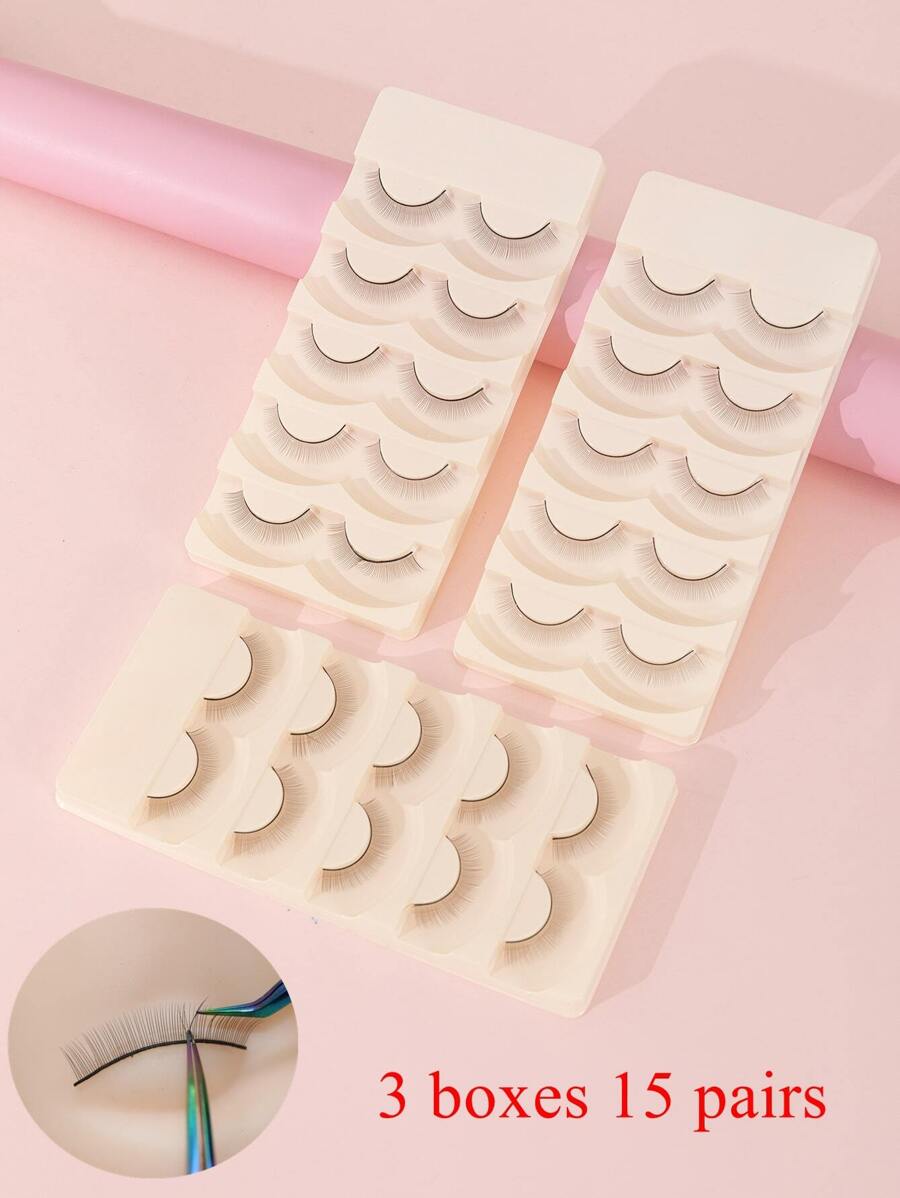3 Boxes 15 Pairs False Eyelashes Hot Soft Natural Training False Eyelashes For Beginners Teaching Lashes Extension Makeup Practice Strip Lashes,Lashes,Eyelashes,Fake Lashes - White - View 1