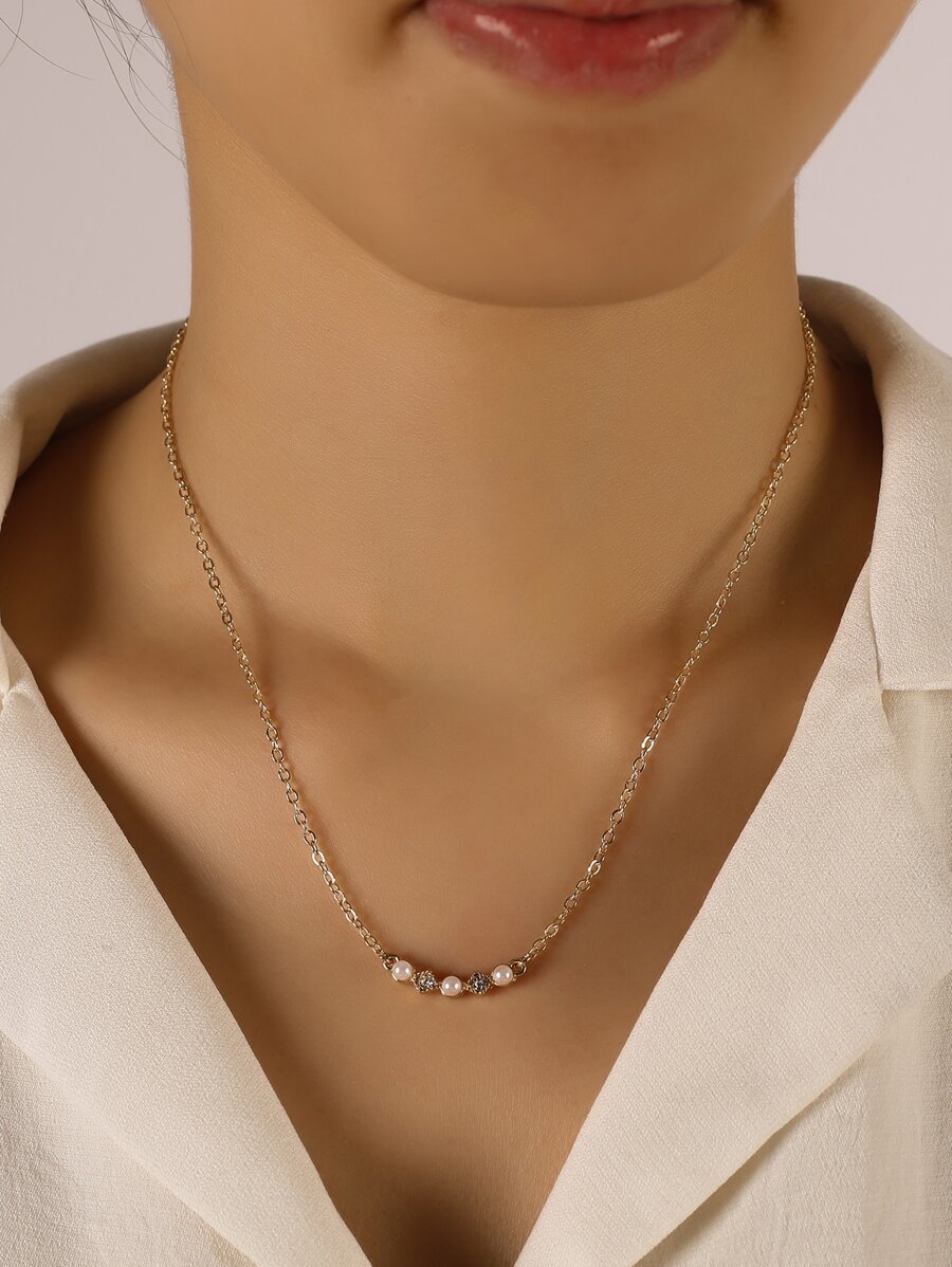 1 Miếng Tinh tế Hợp kim nhôm Pha lê & Quyến rũ Ngọc trai giả Dây chuyền Đối với phụ nữ Để Trang Trí Hàng Ngày - Vàng - Xem 1