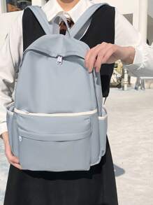 Women's Solid Color Large Capacity Backpack School Bag Bookbag For School Outdoors Lightweight,Portable - Blue - View 4