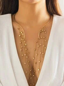 1 件女士不对称星形流苏吊饰项链 - 金黃色 - 查看 2